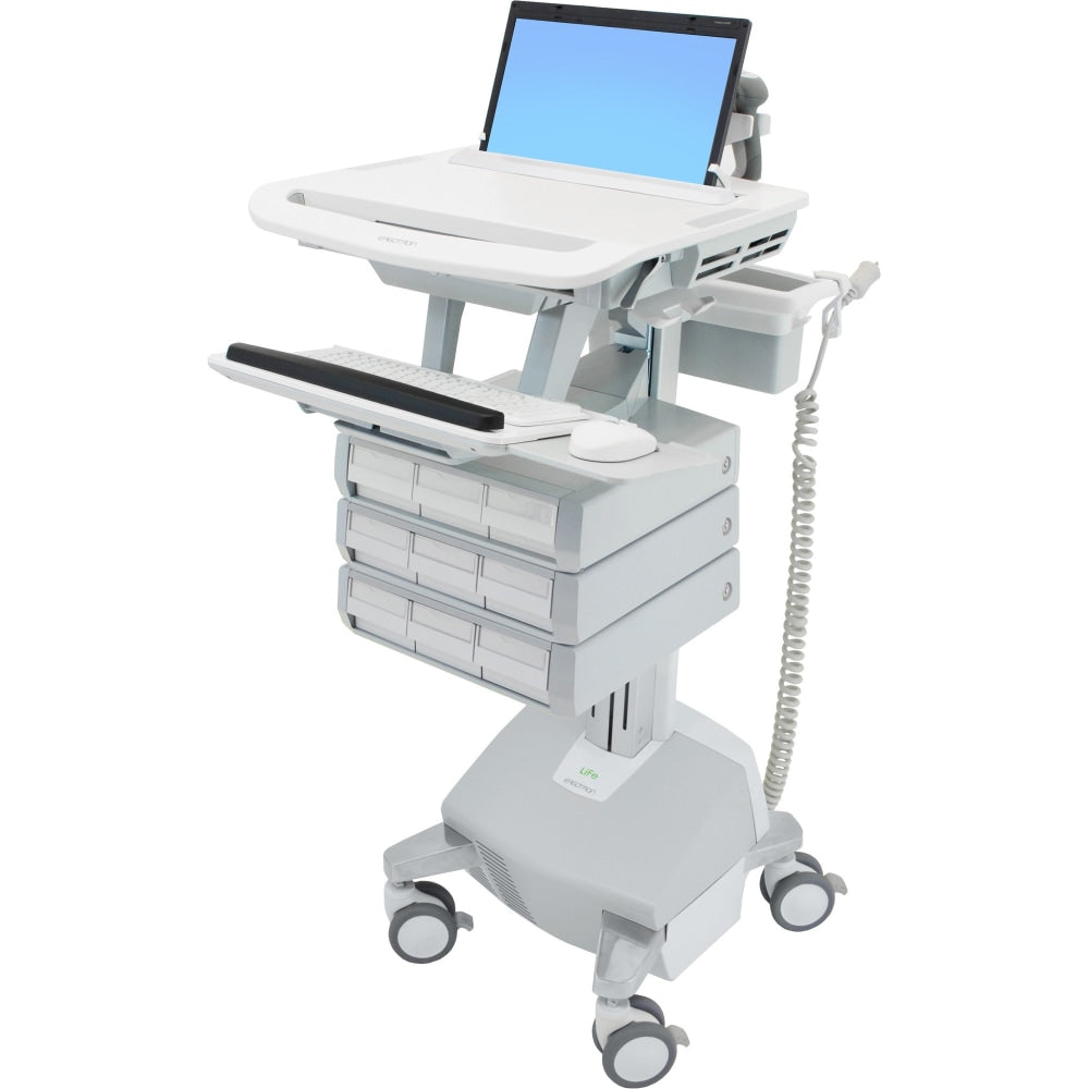 Ergotron StyleView Laptop Cart Desk Workstation 3 Drawers, 50-1/2inH x 17-1/2inW x 30-3/4inD, White/Gray