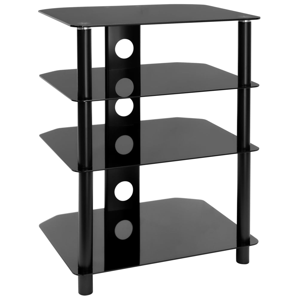 Mount-It! MI-867 AV Component Glass Media TV Stand, 27-1/2inH x 17inW x 16-1/2inD, Black