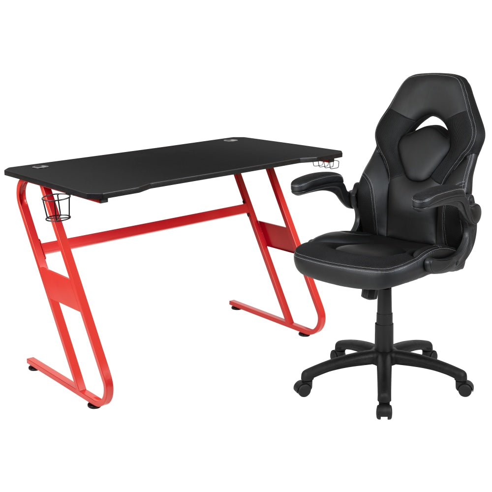 Flash Furniture Gaming Desk And Racing Chair Set With Cup Holder And Headphone Hook, Black