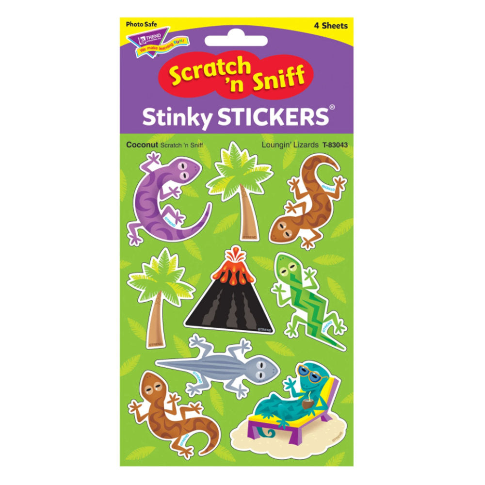 Trend Stinky Stickers, Loungin Lizards/Coconut, 36 Stickers Per Pack, Set Of 6 Packs