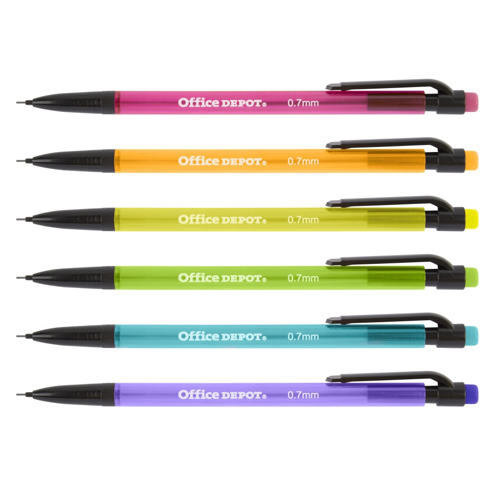 Office Depot Brand Mechanical Pencils, HB, 0.7mm, Assorted Barrel Colors, Pack Of 6