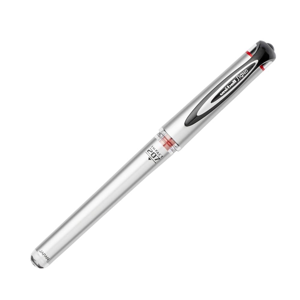 uni-ball 207 Impact Gel Pen, Bold Point, 1.0 mm, Black; Gray Barrel, Red Ink