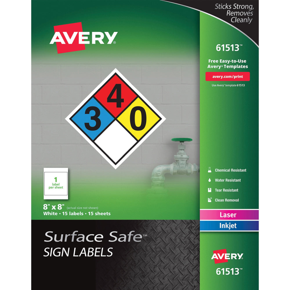 Avery Surface Safe Sign Labels, 8in x 8in, Square, Pack Of 15