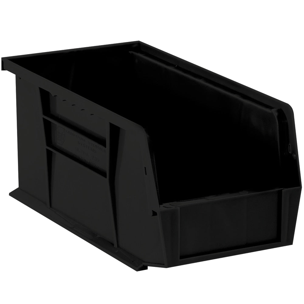 Partners Brand Plastic Stack & Hang Bin Boxes, Medium Size, 14 3/4in x 8 1/4in x 7in, Black, Pack Of 12