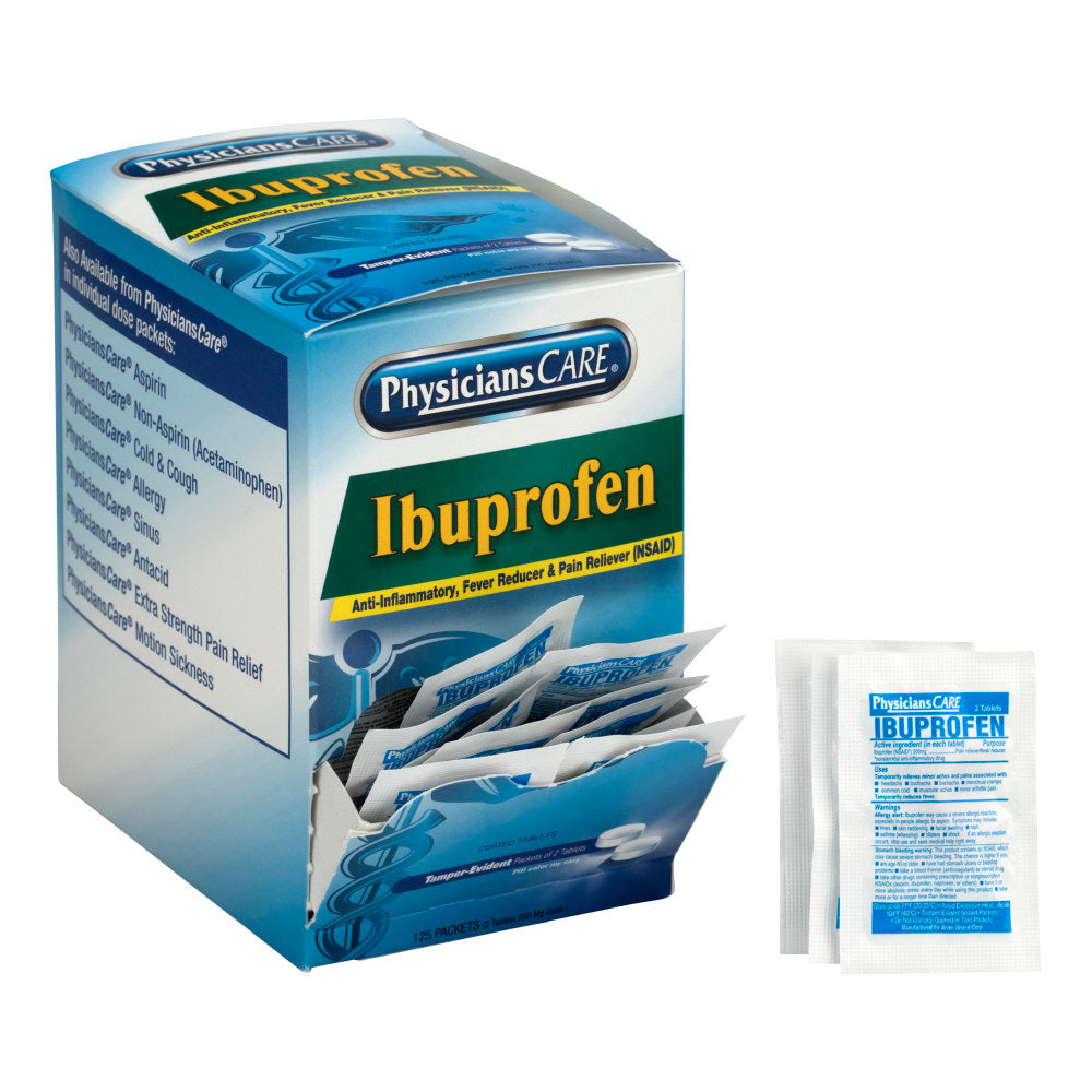 PhysiciansCare Ibuprofen Pain Reliever Medication, 2 Tablets Per Packet, Box of 50 Packets