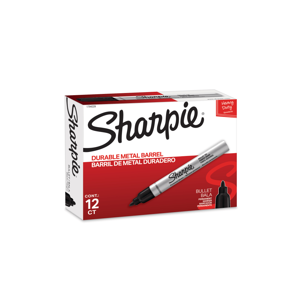 Sharpie Metal Barrel Permanent Markers, Bullet Tip, Black, 12 Count