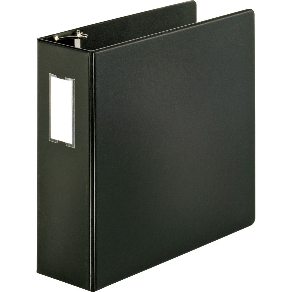 Business Source Slanted D-ring Binders - 4in Binder Capacity - 3 x D-Ring Fastener(s) - 2 Internal Pocket(s) - Chipboard, Polypropylene - Black - PVC-free, Non-stick, Spine Label, Gap-free Ring, Non-glare, Heavy Duty, Open and Closed Triggers - 1 Each