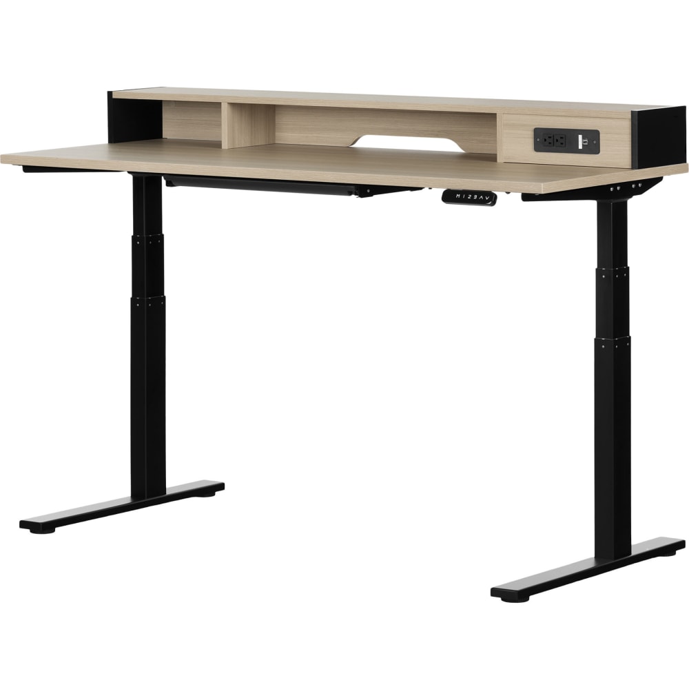 South Shore Kozack Electric 60inW Height-Adjustable Standing Desk, Soft Elm/Matte Black