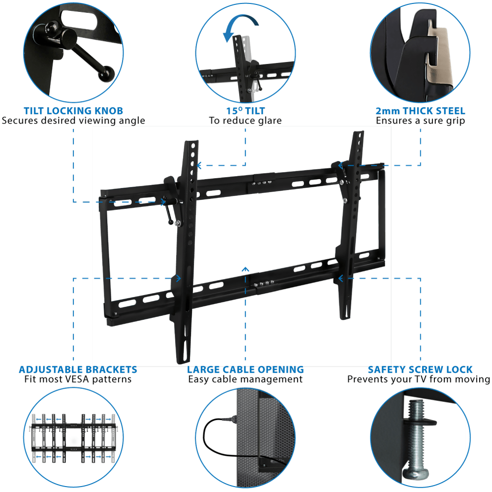 Mount-It! MI-1121M Slim TV Wall Mount, 5-7/16inH x 17inW x 2-15/16inD, Black