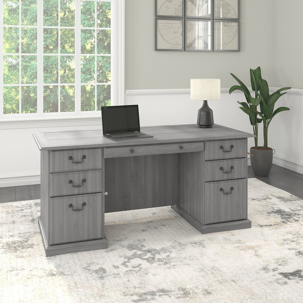 Bush Furniture Saratoga Executive 66inW Computer Desk With Drawers, Modern Gray, Standard Delivery