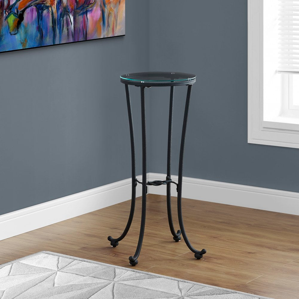 Monarch Specialties Round Plant Accent Table, Clear/Black