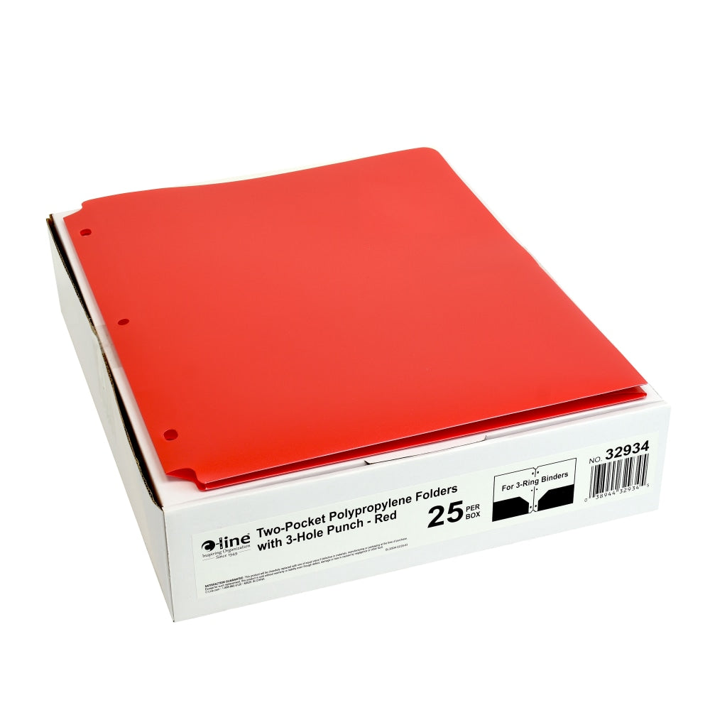 C-Line 2-Pocket 3-Hole Punch Poly Folders, 8-1/2in x 11in, Red, Pack Of 25 Folders