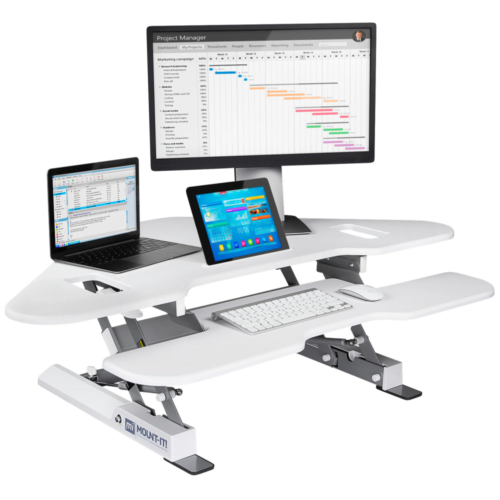 Mount-It! MI-7959W Corner 50inW Standing Desk Converter, White