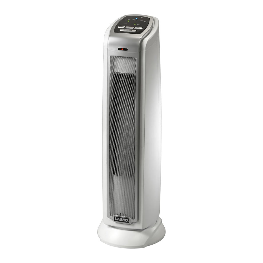 Lasko 5775 1500 Watts Electric Ceramic Oscillating Tower Heater, 2 Heat Settings, 22.75inH x 7.12inW x 7.5inD, Gray