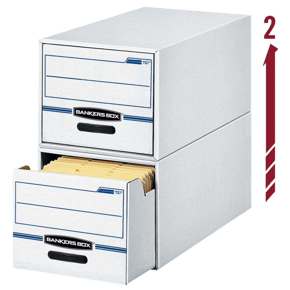 Bankers Box Stor/Drawer File, Letter Size, 11 1/2in x 14in x 25 1/2in, White/Blue, Pack Of 6