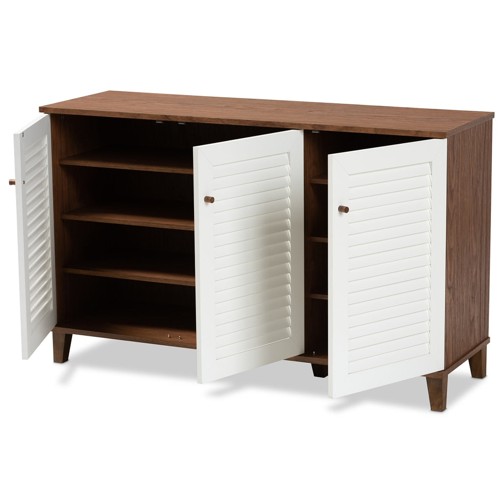 Baxton Studio Coolidge 8-Shelf Shoe Storage Cabinet, White/Walnut