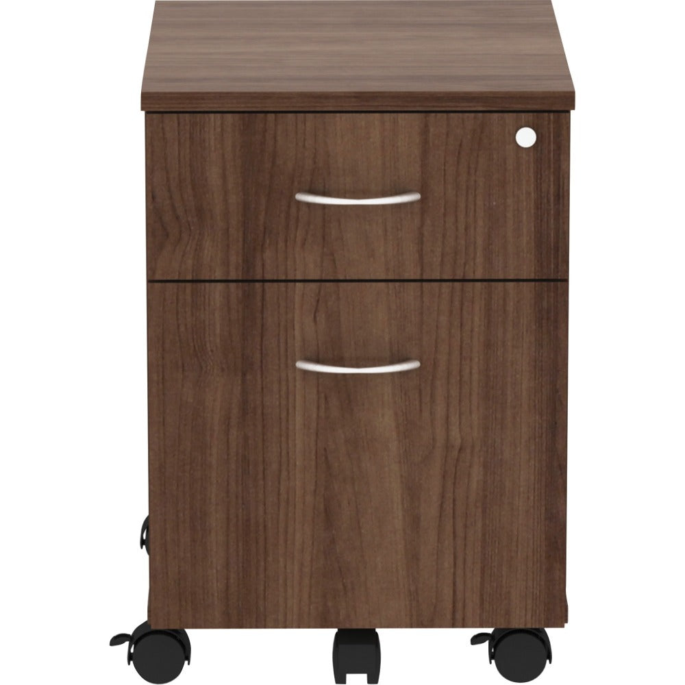 Lorell Relevance 16inW 2-Drawer Mobile Pedestal, Walnut