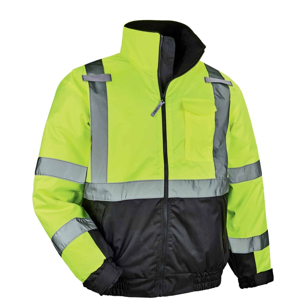 Ergodyne GloWear 8377 Type-R Class 3 Quilted Bomber Jacket, Medium, Lime