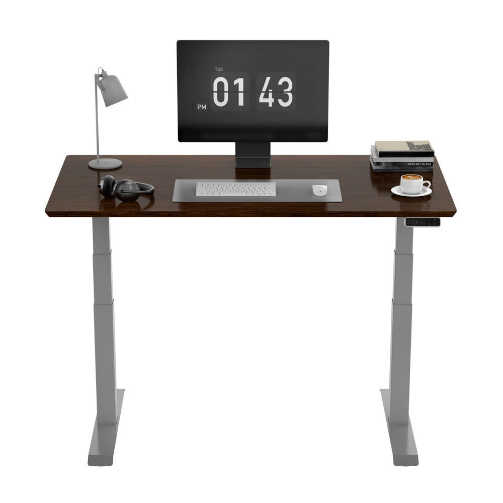 FlexiSpot E7 Electric 55inW Height-Adjustable Standing Desk, Dark Bamboo/Silver