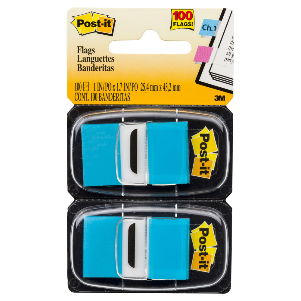 Post it Flags, 1in x 1 7/10in, Bright Blue, 50 Flags Per Pad, Pack Of 2 Pads