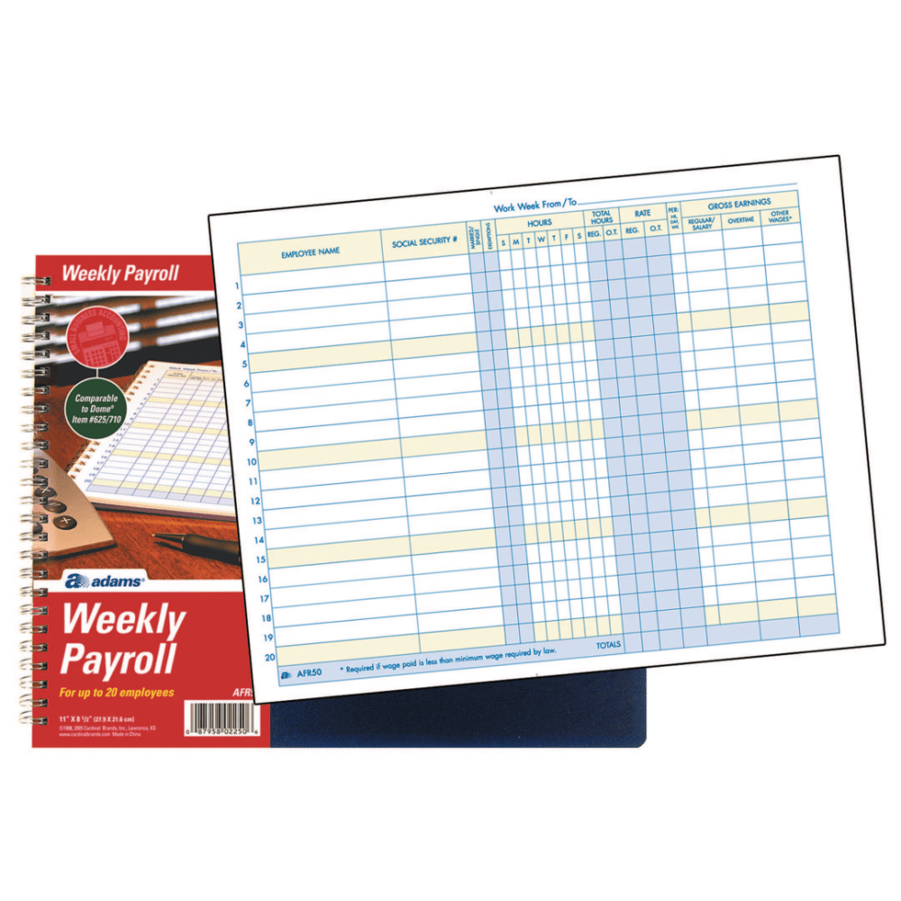 Adams Weekly Payroll Book, 8 1/2in x 11in, Blue