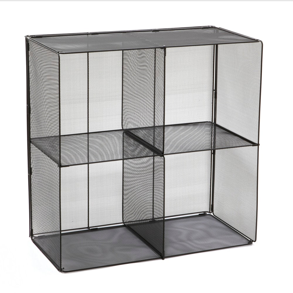 Safco Onyx Mesh Cube - 4 Compartment(s) - Compartment Size 14in x 14in x 14in - 28.5in Height x 28.5in Width x 14.5in Depth - Desktop - Black - Steel - 1Each