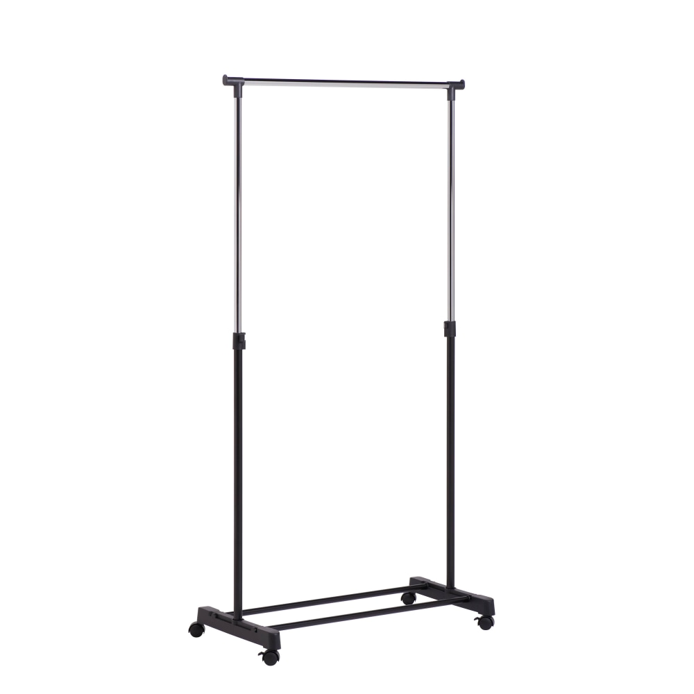 Honey-Can-Do Adjustable-Height Rolling Garment Rack, 65 3/4inH x 16 11/16inW x 33 1/16inD, Chrome