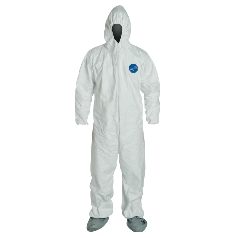 DuPont Tyvek Coveralls With Attached Hood And Boots, X-Large, White, Pack Of 25 Coveralls