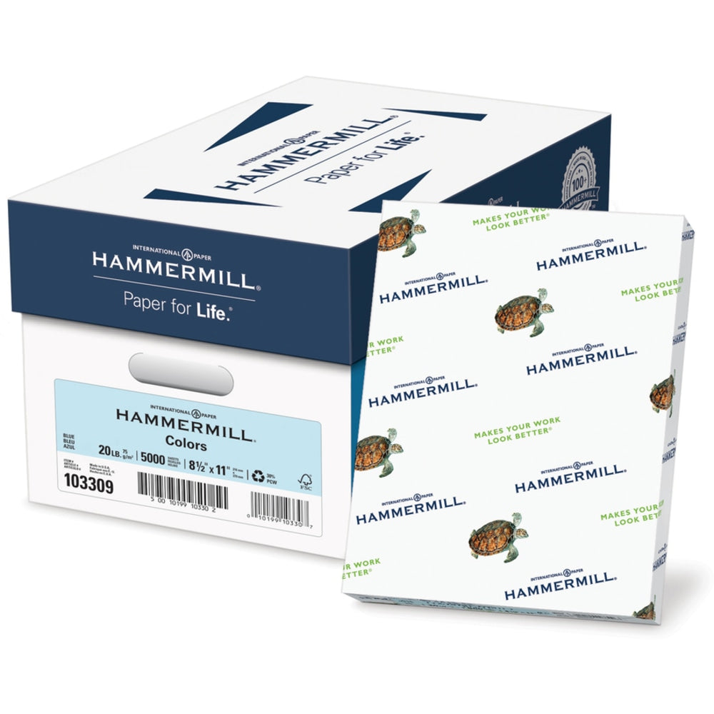 Hammermill Multi-Use Color Copy Paper, Blue, Letter (8.5in x 11in), 5000 Sheets Per Case, 20 Lb, Case Of 10 Reams