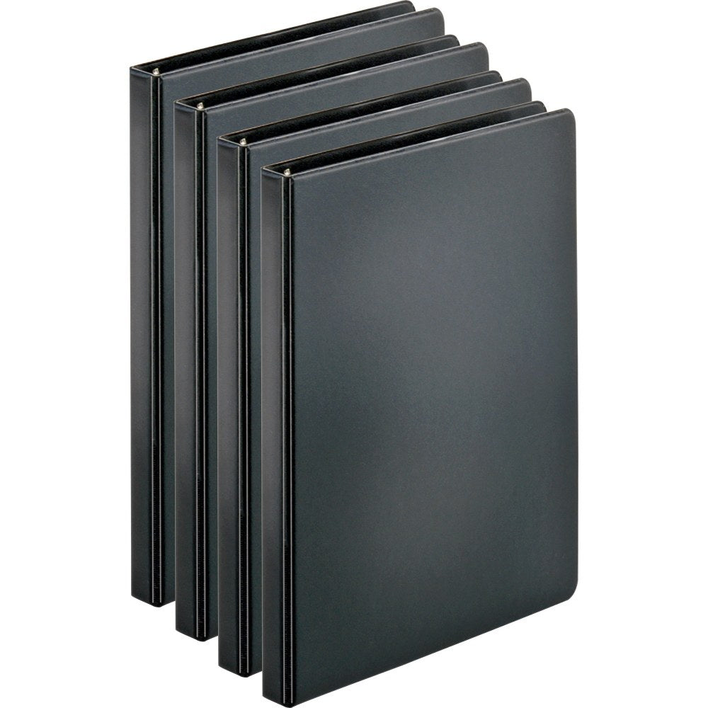 Business Source Basic Round Ring Binders, 1/2in Ring, 8 1/2in x 11in, Black, Pack Of 4