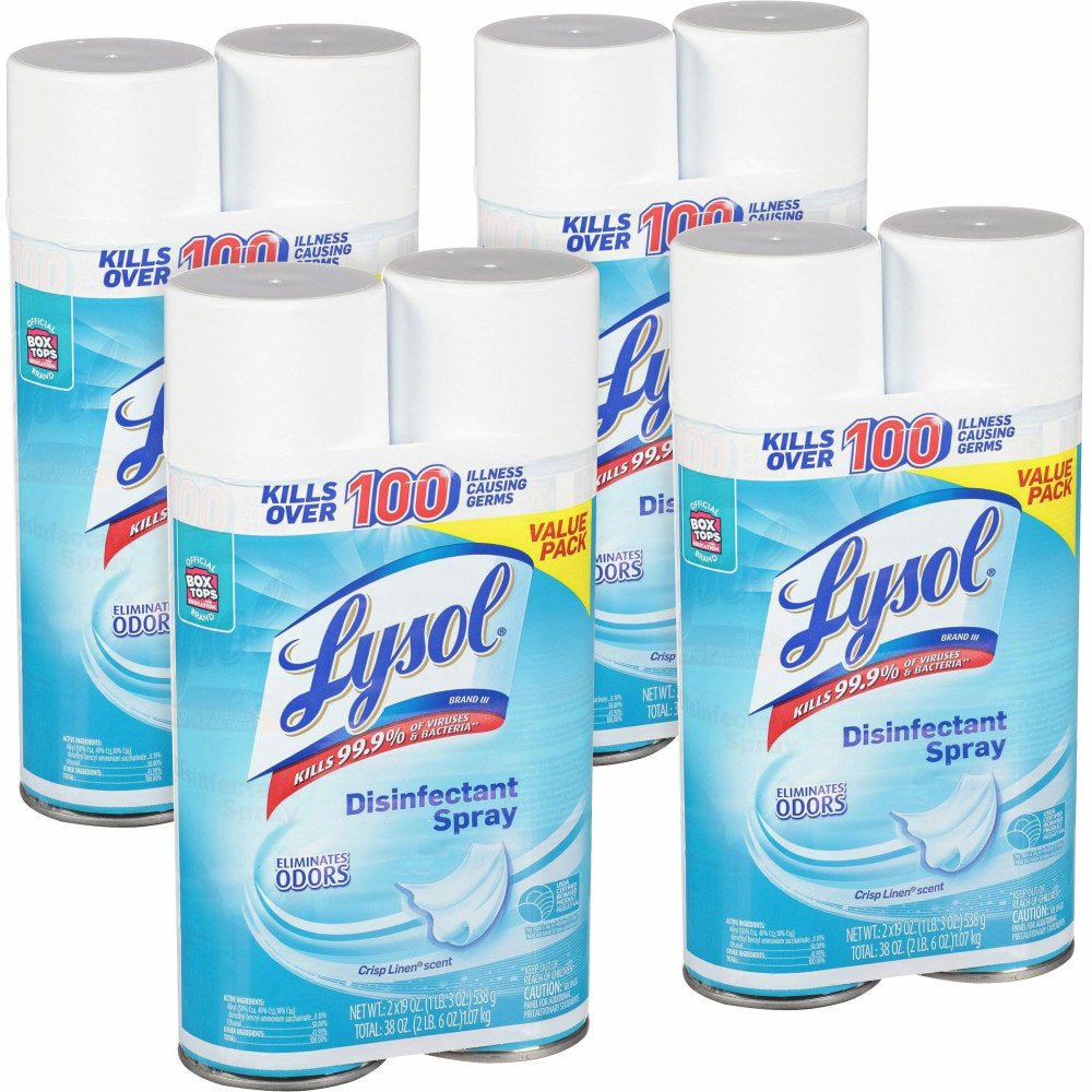 Lysol Disinfectant Spray, 19 Oz, Crisp Linen, Carton Of 8 Bottles