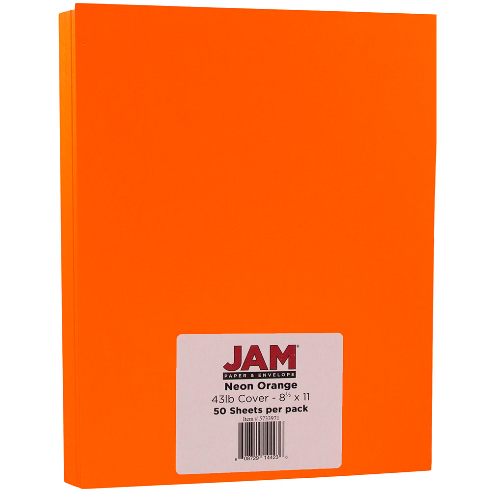 JAM Paper Card Stock, Orange, Letter (8.5in x 11in), 43 Lb, Pack Of 50