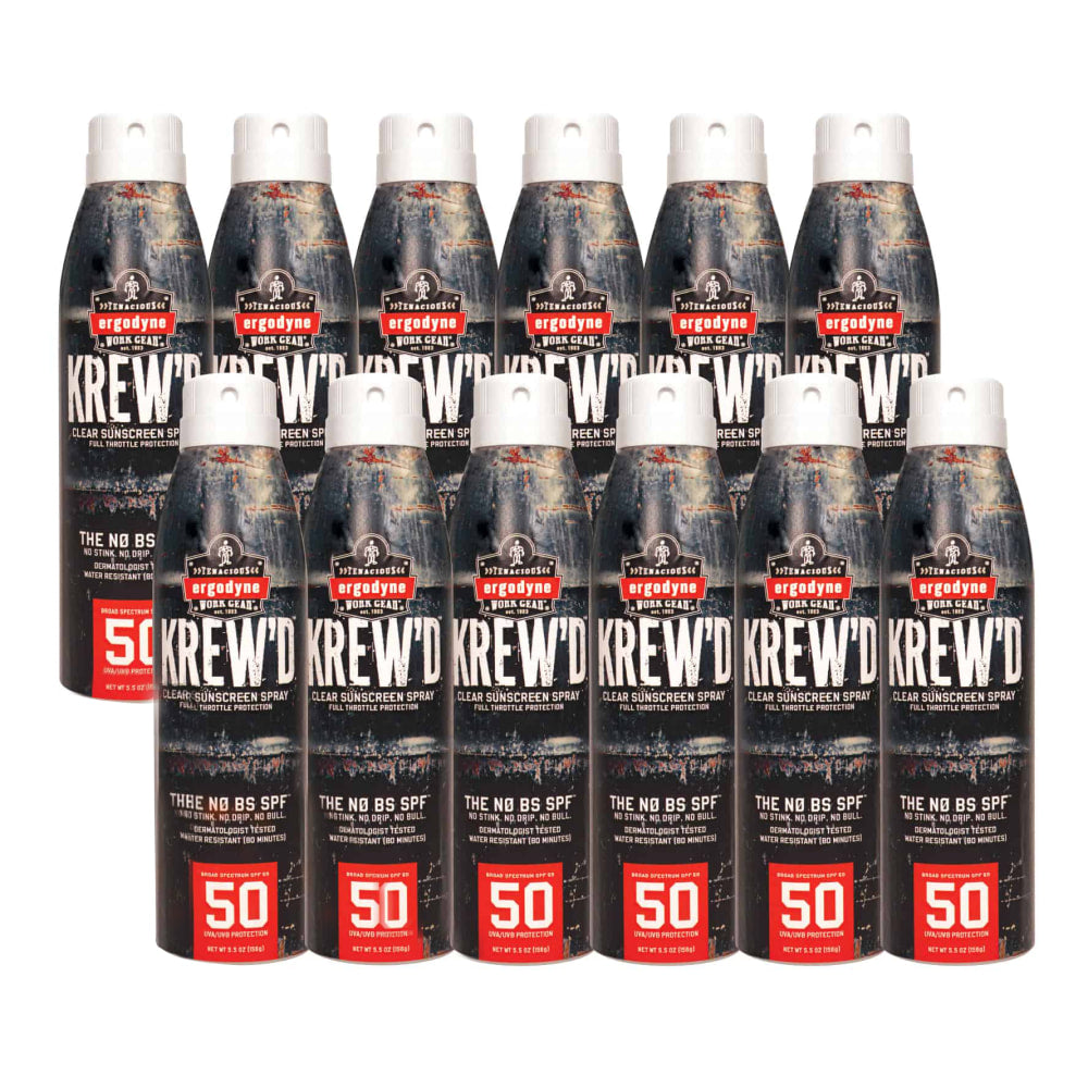 Ergodyne KREW-d 6353 SPF 50 Sunscreen Sprays, 5.5 Oz, Case Of 12 Sprays