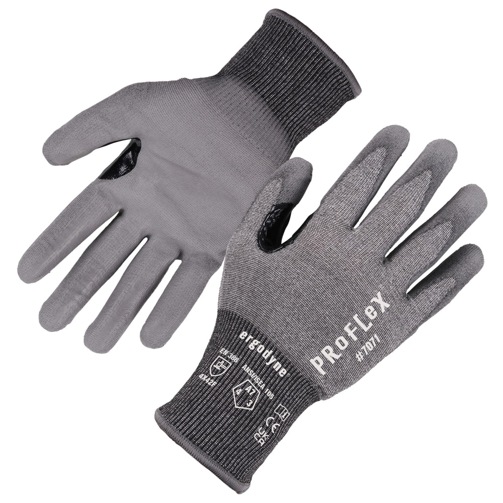 Ergodyne Proflex 7071-12PR PU-Coated Cut-Resistant Gloves, Gray, Medium, Set Of 12 Pairs