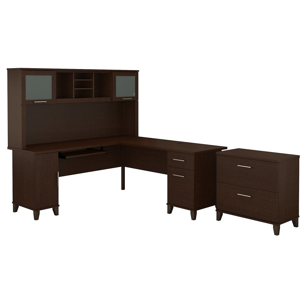 Bush Furniture Somerset L Shaped Desk With Hutch And Lateral File Cabinet, 72inW, Mocha Cherry, Standard Delivery