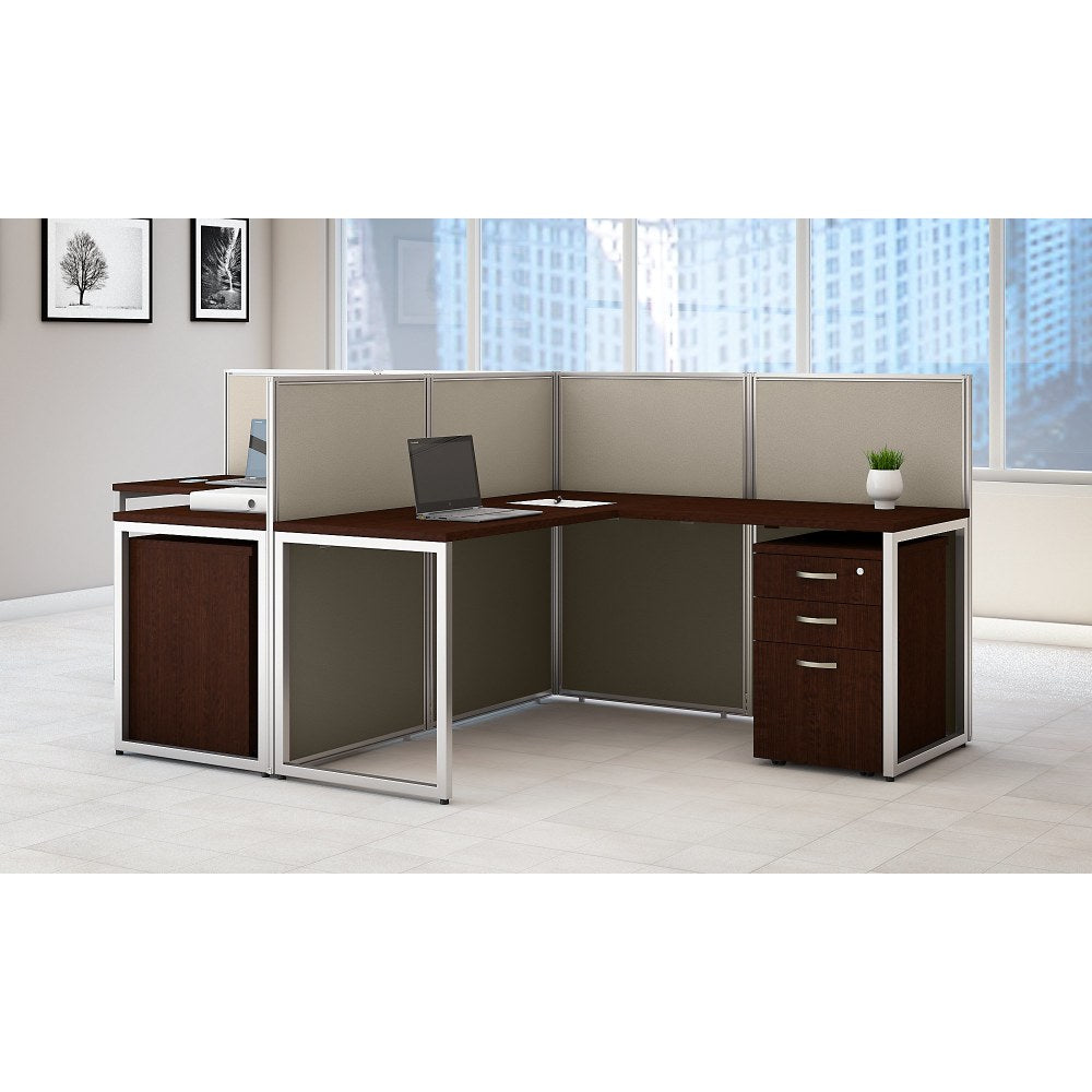 Bush Business Furniture Easy Office 2-Person L Desk Open Office With Two 3-Drawer Mobile Pedestals, 44 7/8inH x 60 1/25inW x 119 9/10inD, Mocha Cherry, Standard Delivery