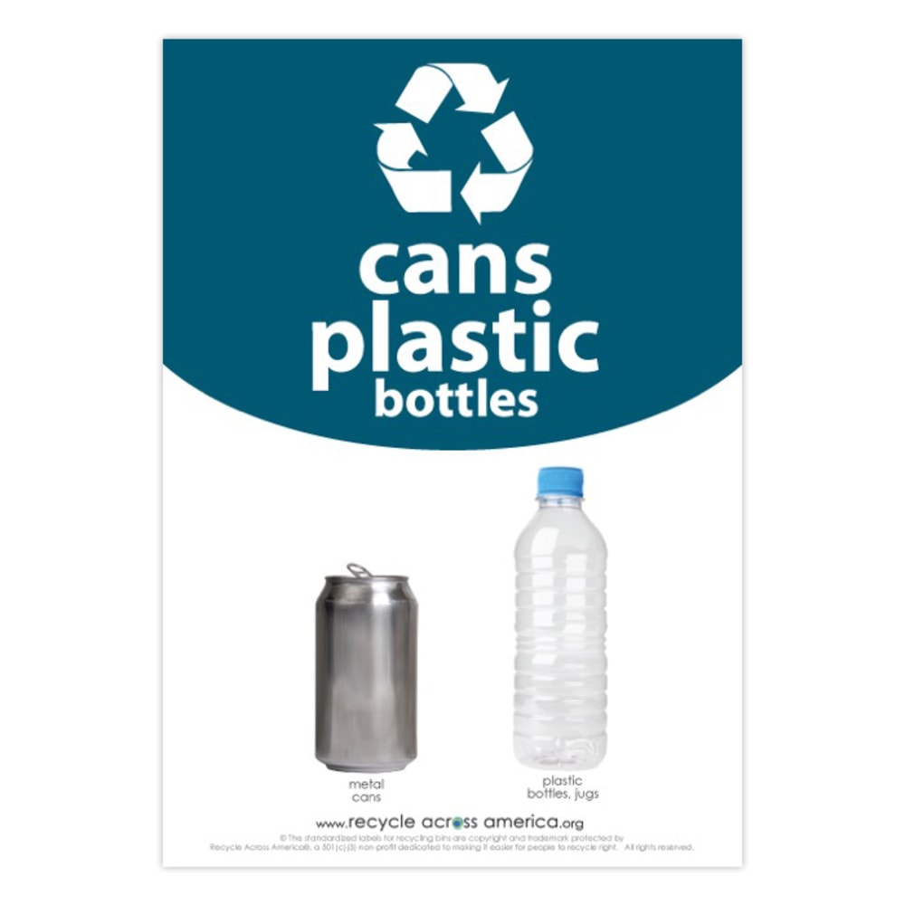 Recycle Across America Cans And Plastics Standardized Recycling Labels, CP-1007, 10in x 7in, Dark Teal