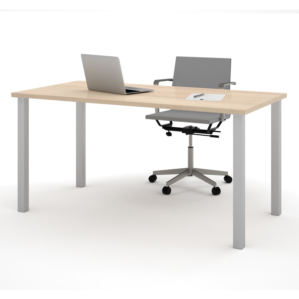 Bestar Universal 60inW Table Computer Desk With Square Metal Legs, Northern Maple