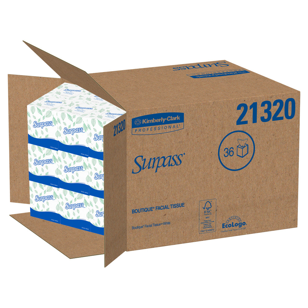 Surpass Boutique 2-Ply Facial Tissue Cube, Unscented, 90 Sheets Per Box, Case of 36 Boxes