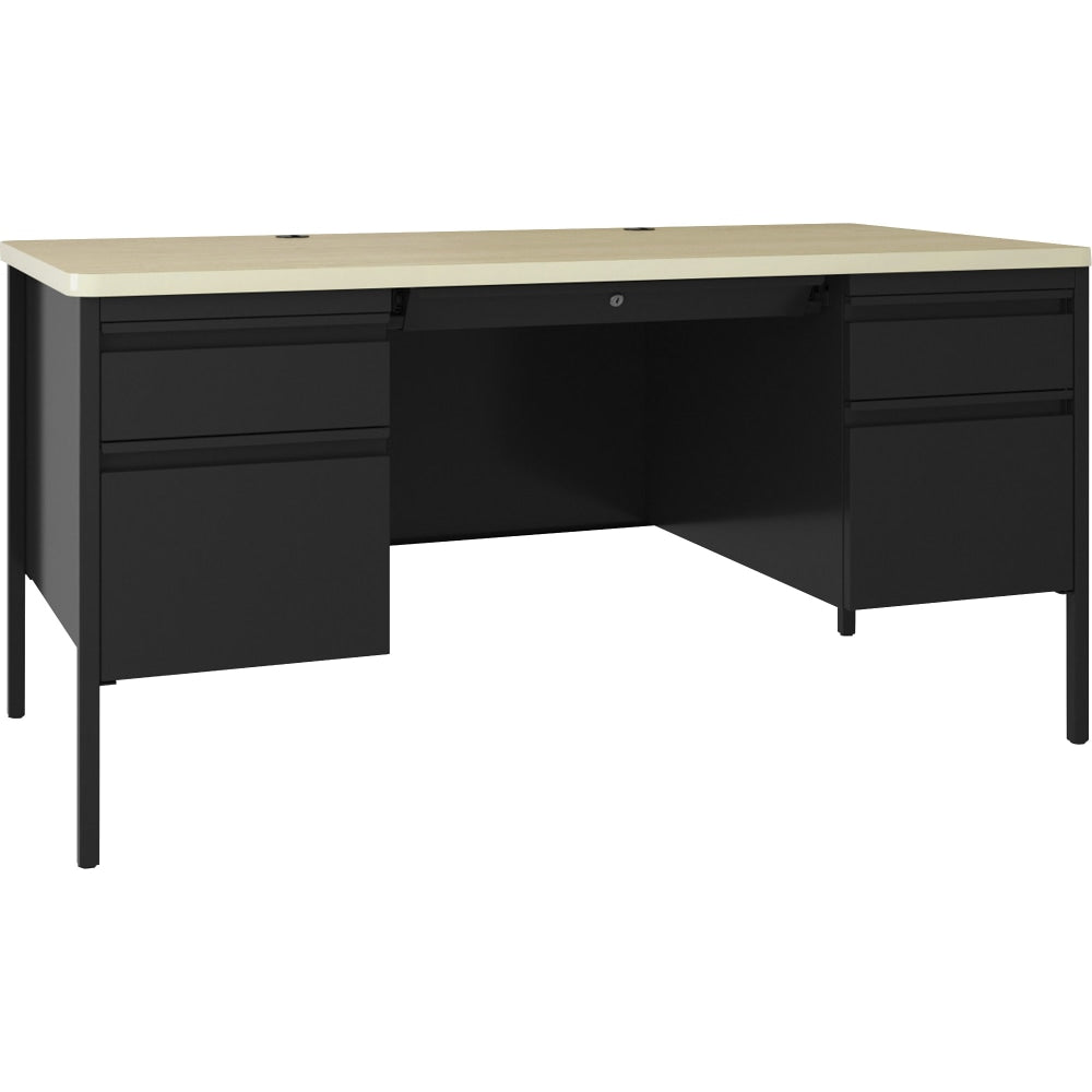 Lorell Fortress 63inW Double-Pedestal Teachers Computer Desk, Black Maple