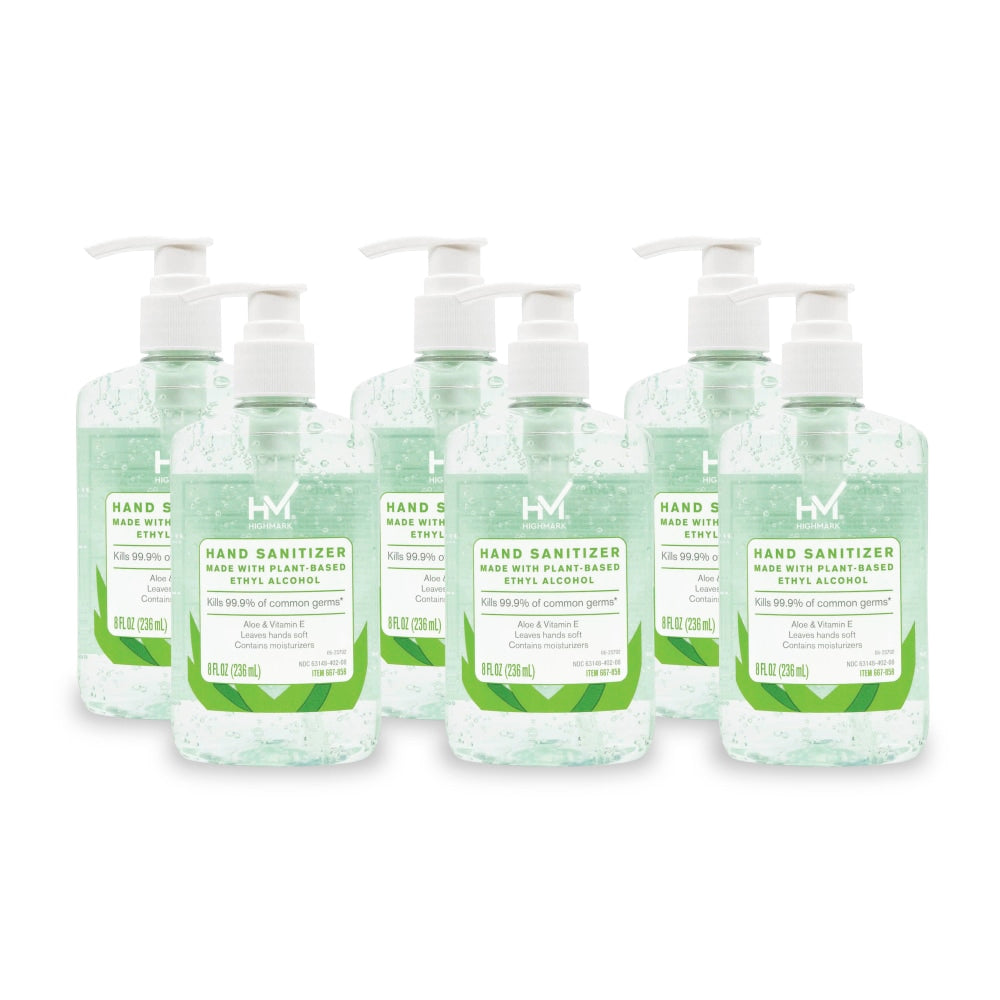 Highmark Hand Sanitizer With Aloe, Floral Scent, 8 Oz, Green, Case Of 6 Bottles