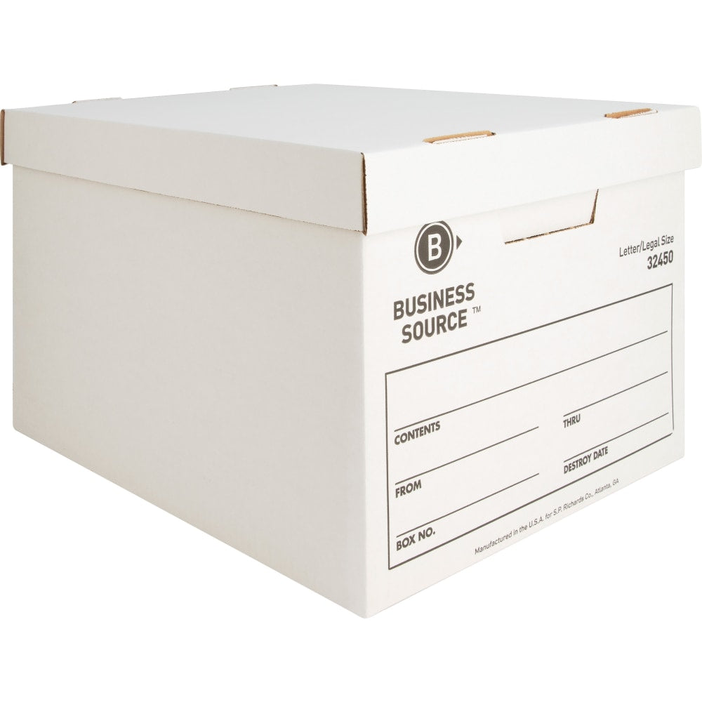 Business Source Quick Setup Medium-Duty Storage Box - External Dimensions: 12in Width x 15in Depth x 10inHeight - Media Size Supported: Legal, Letter - Lift-off Closure - Medium Duty - Stackable - White - For File - Recycled - 12 / Carton