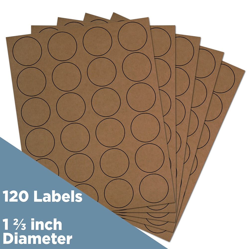 JAM Paper Circle Label Sticker Seals, 1 2/3in, Brown Kraft, Pack Of 120