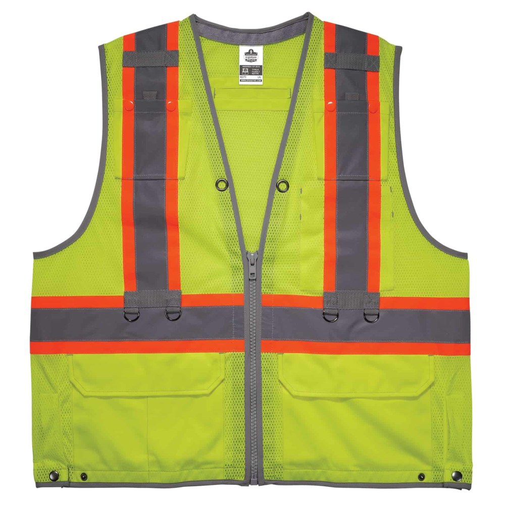 Ergodyne GloWear 8231TV Hi-Vis Tool Tethering Safety Vest, Type R, Class 2, 4X/5X, Lime