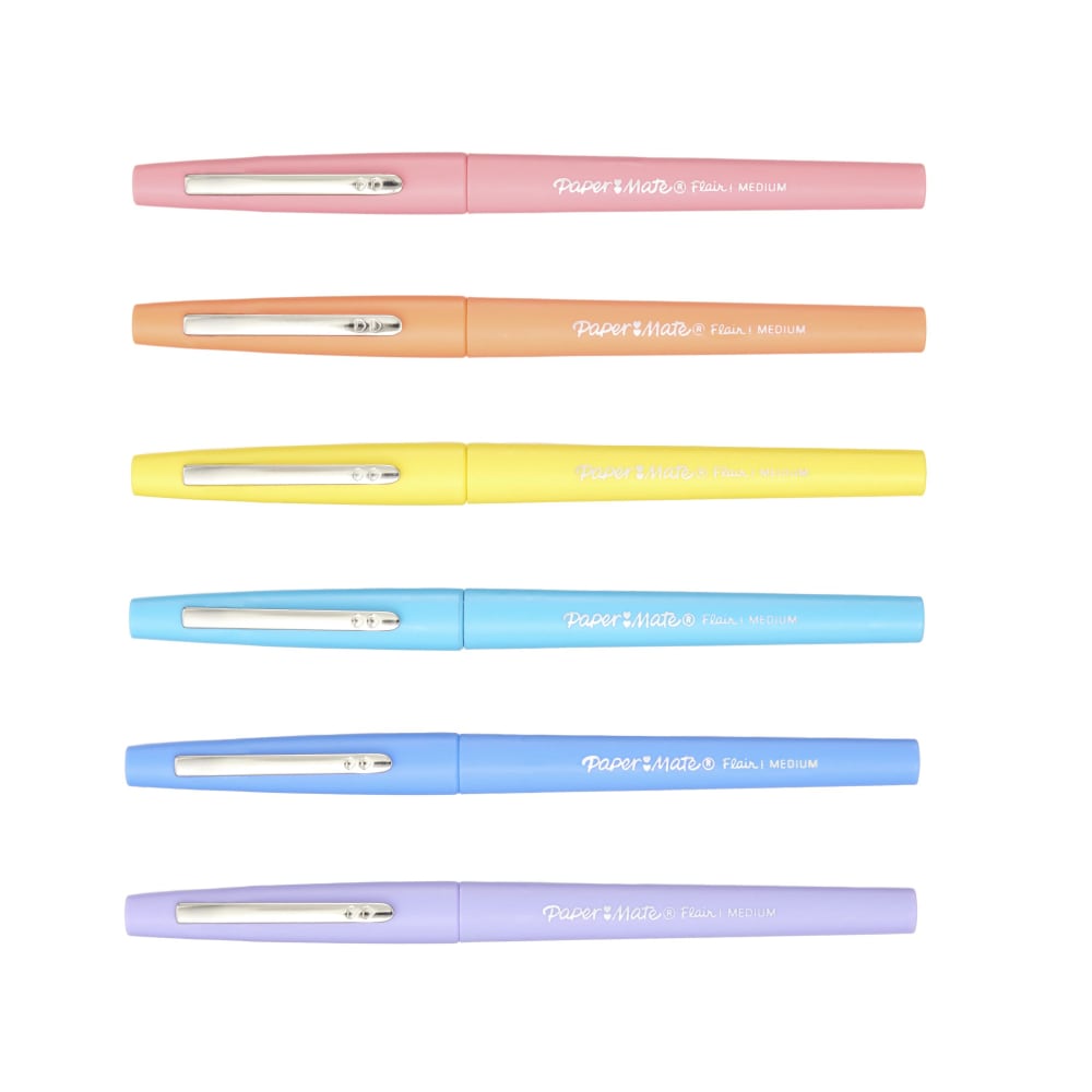 Paper Mate Flair Felt Tip Pens, Medium Point, Assorted, Special Edition Retro Accents, 6 Pack