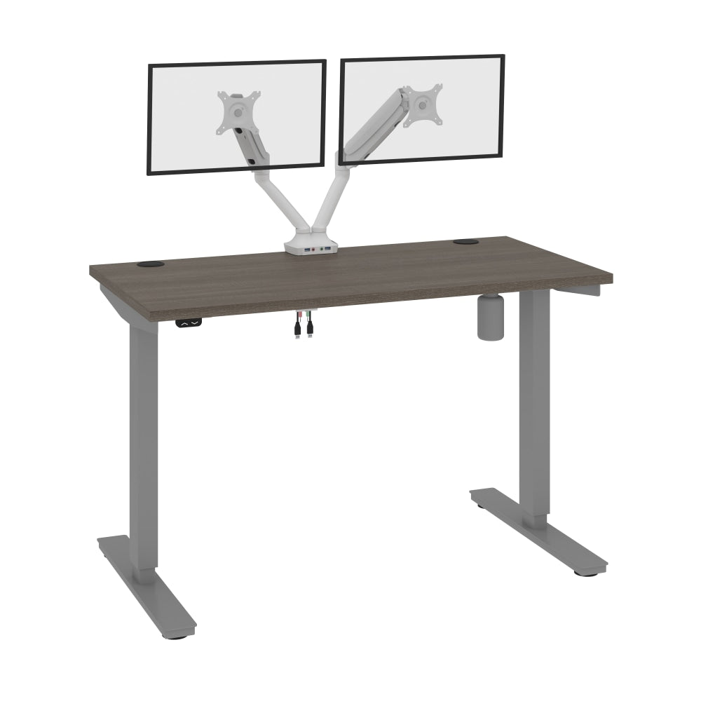 Bestar Upstand Electric 48inW Standing Desk With Dual Monitor Arm, Bark Gray