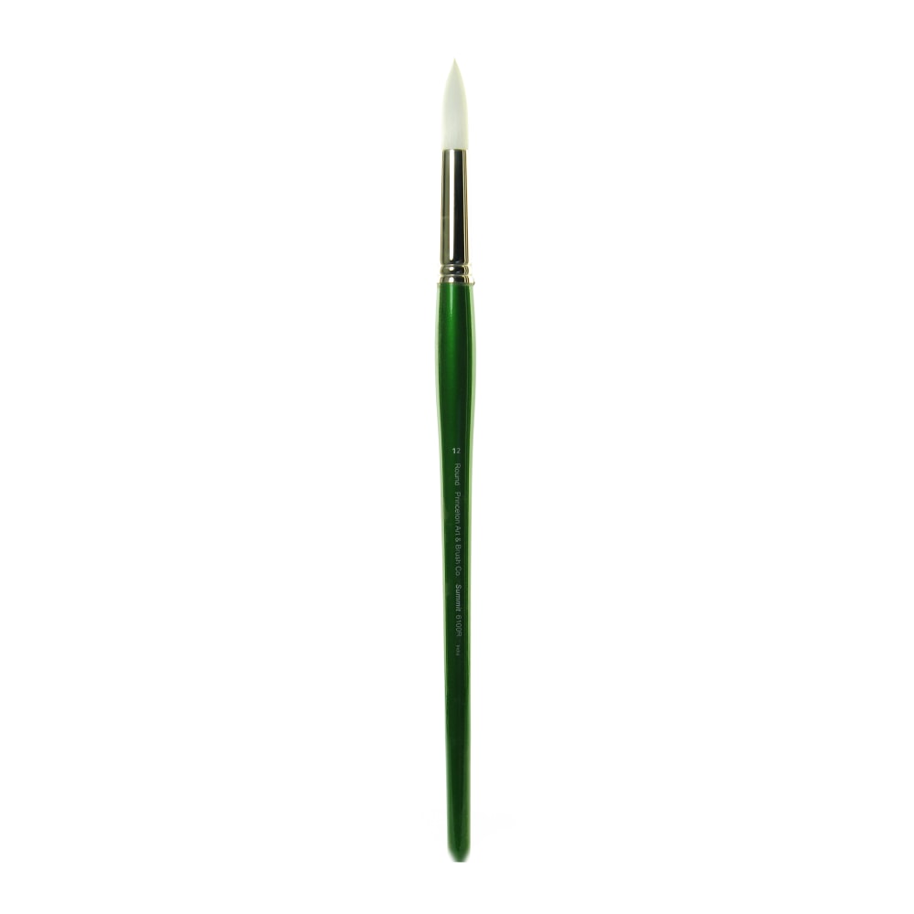 Princeton Oil And Acrylic Paint Brush 6100, Size 12, Round Bristle, Synthetic, Green