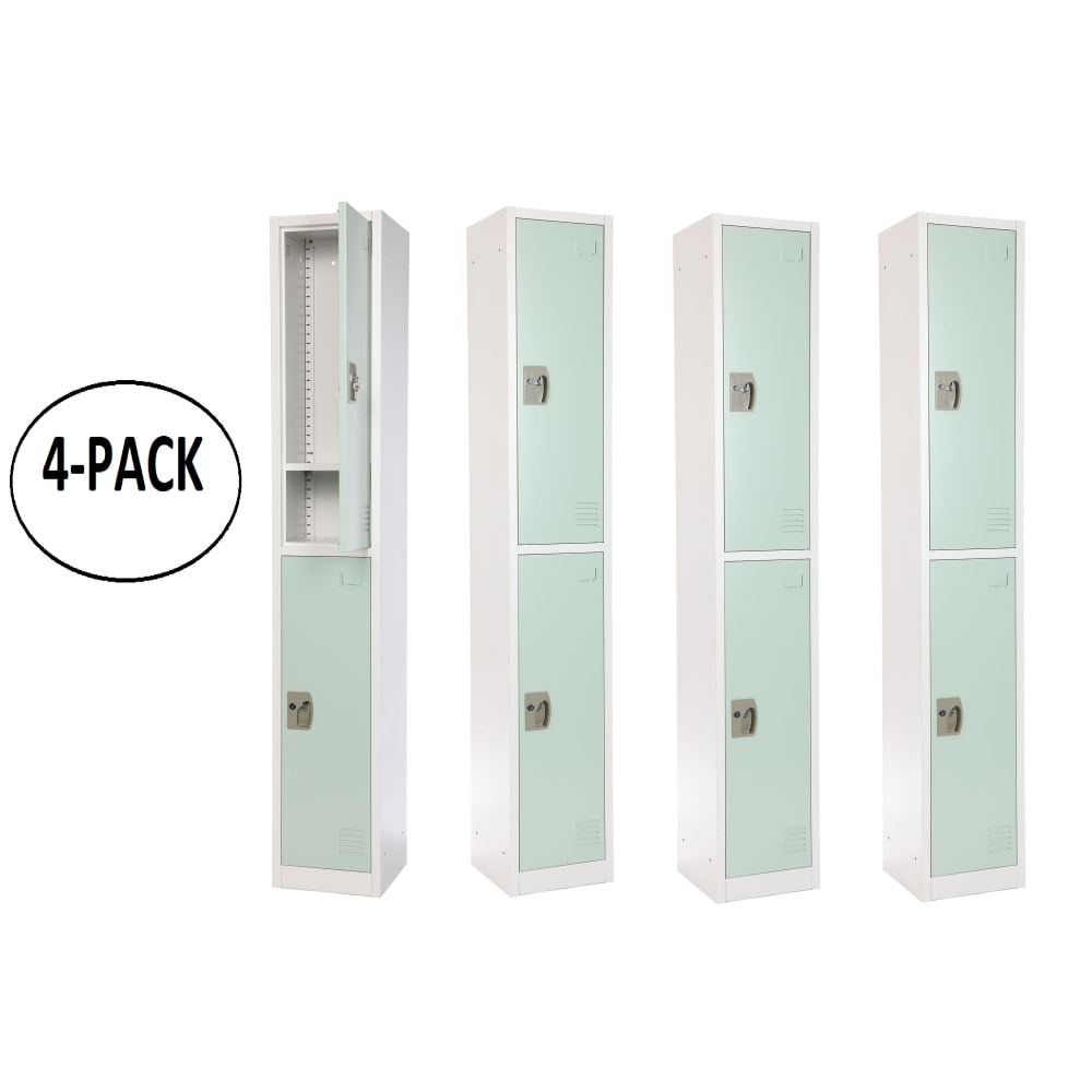 Alpine 2-Tier Steel Lockers, 72inH x 12inW x 12inD, Misty Green, Set Of 4 Lockers