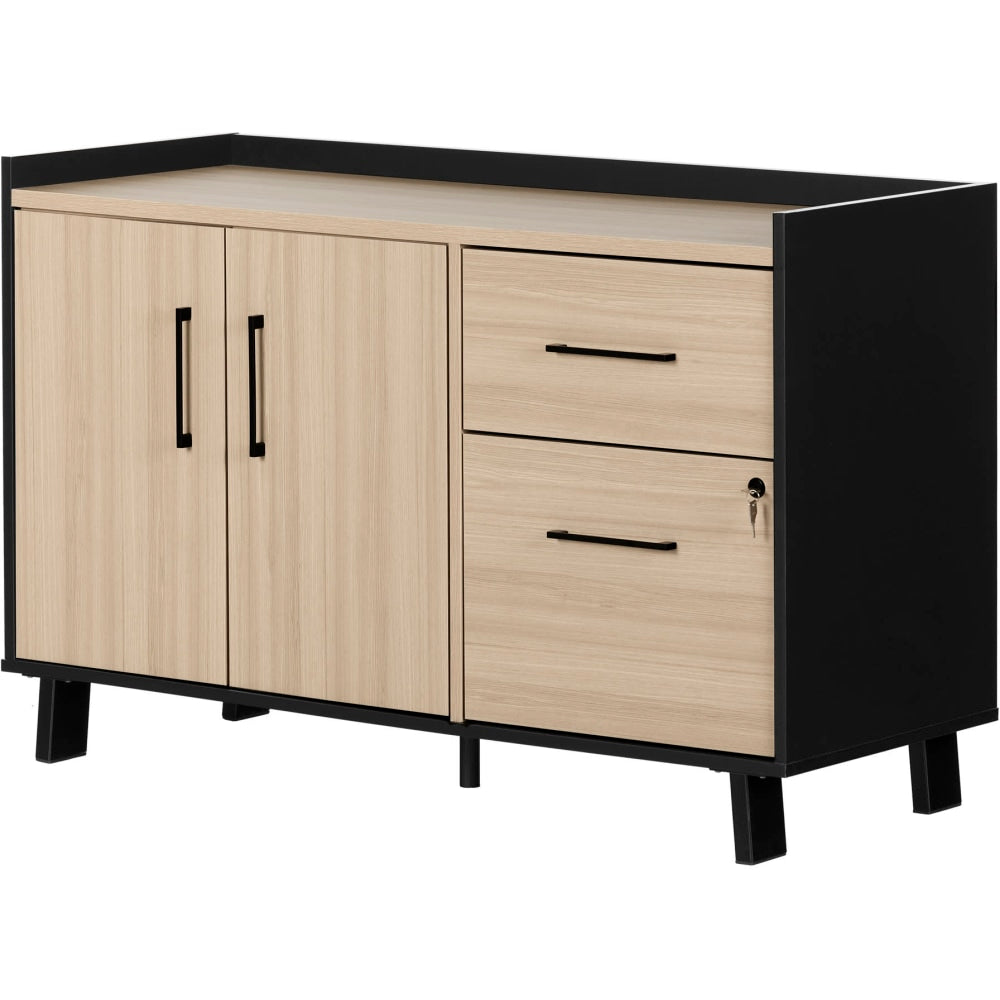 South Shore Kozack 47-1/2inW x 18-1/4inD Lateral 2-Drawer File Cabinet Credenza, Soft Elm/Matte Black