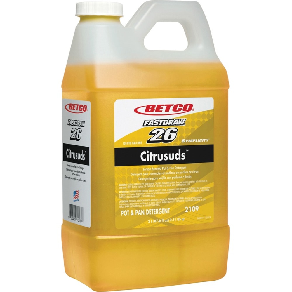 Betco Symplicity Citrusuds Pot/Pan Detergent - FASTDRAW 26 - Concentrate - 67.6 fl oz (2.1 quart) - Lemon Scent - 4 / Carton - Yellow